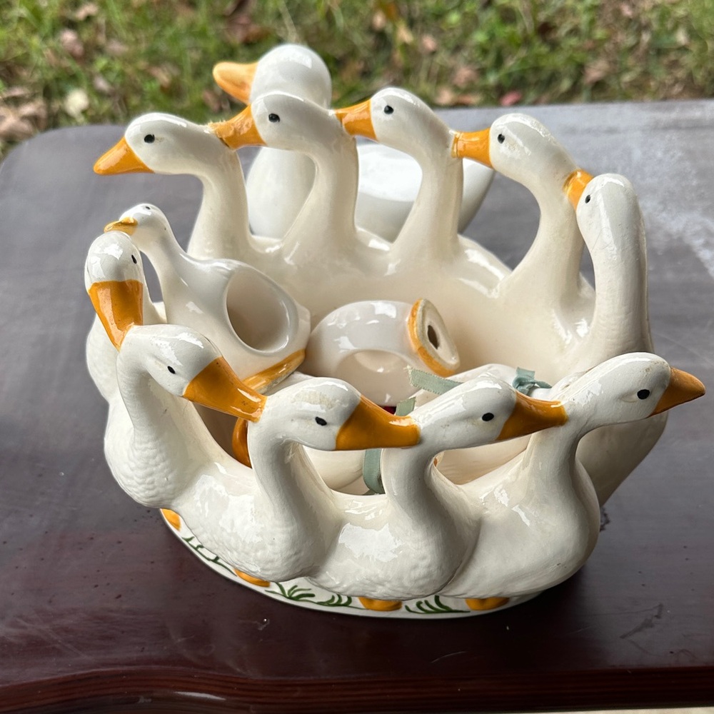Ceramic Goose Bowl with Orange Accents